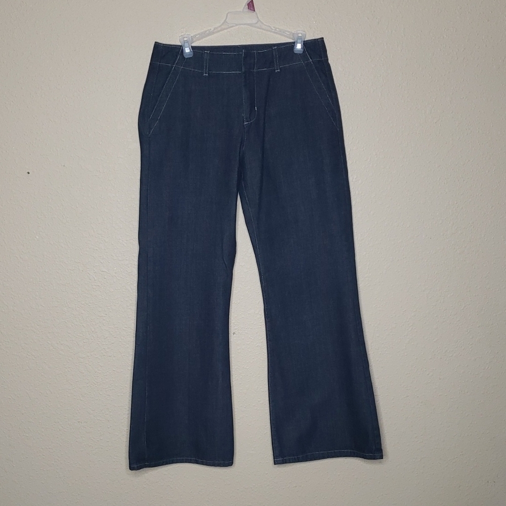 London Jean Cotton Boot Cut Flare Pockets Trouser Pants Size 10 80s Classic Blue